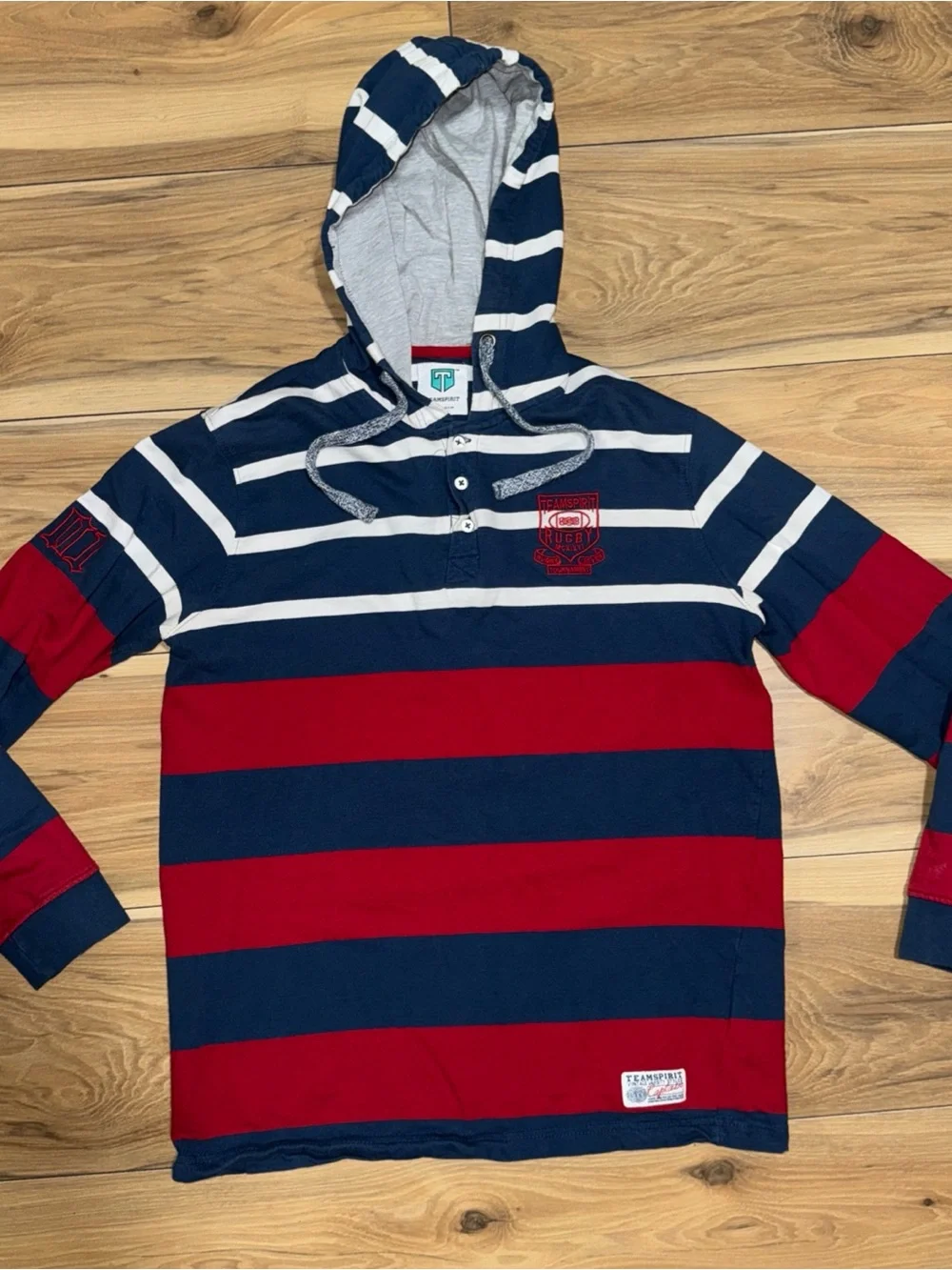 Teamspirit Emo Grunge Striped Hoodie Skater Band Long Sleeve Shirt Hoodie sz Med